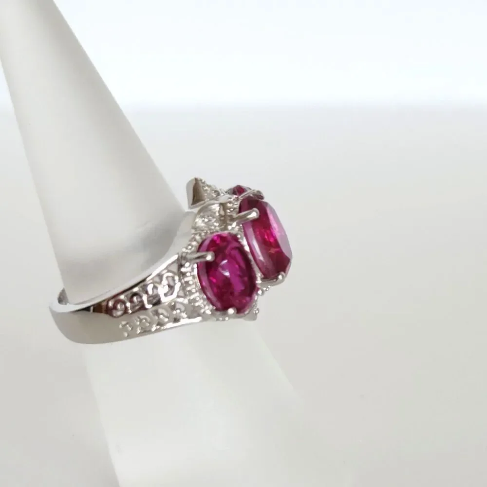 Pink Quartz Triplet Ring with White Zircon Size 6